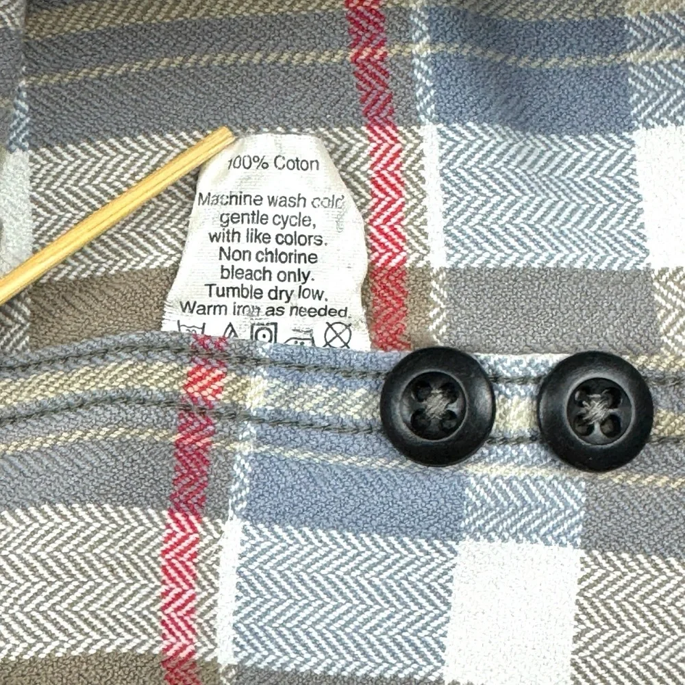 J. Crew‎ Plaid Shirt Men's Large Tan Gray Red Flannel Button-up 100% Cotton Soft
